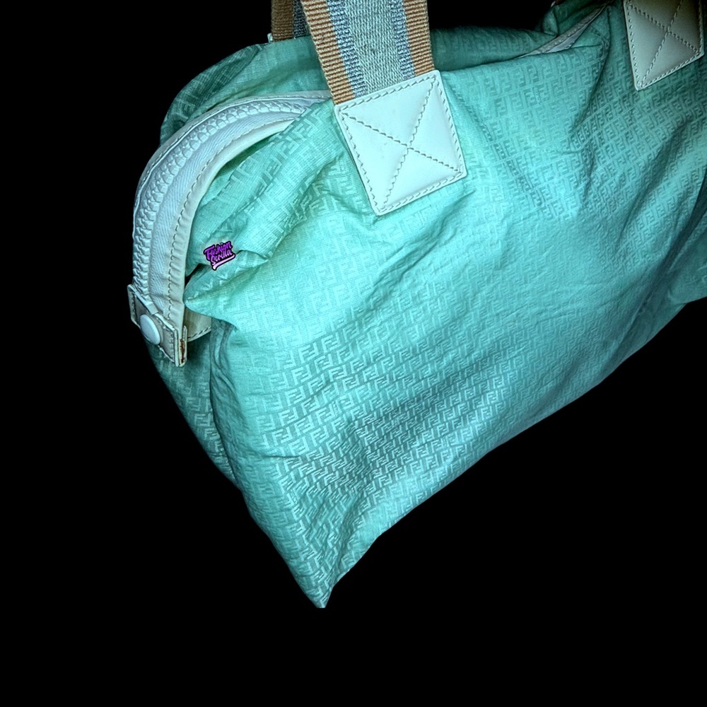 Fendi Monogram Blue Green Logo Nylon Beach Bag - Picture 11 of 15
